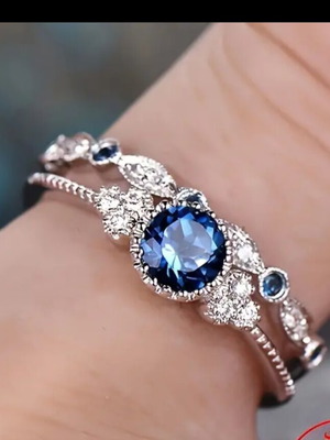 Double ring new, stainless steel, blue
