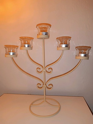 Vintage metal candlestick 5 holders like new, salmon/cream