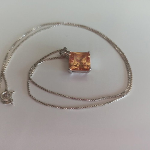 Silver 925 Necklace with Orange Citrine Pendant like new