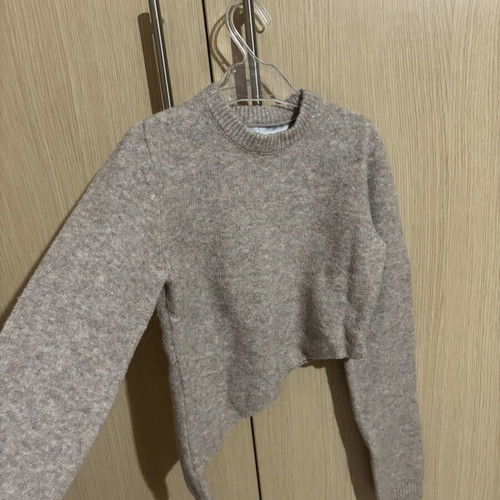 Bershka Cropped Knit Sweater Size S Like New Beige Taupe