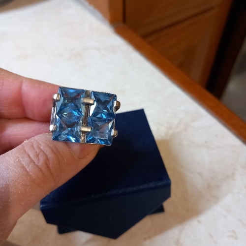 Silver 925 women's ring new with four genuine aquamarine stones