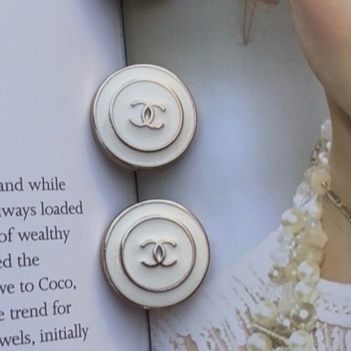 Chanel button stud earrings, gold and beige, 2cm