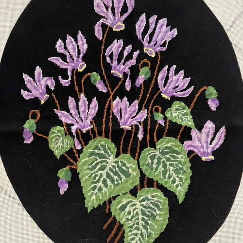 Handmade textile painting with floral design