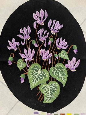 Handmade textile painting with floral design