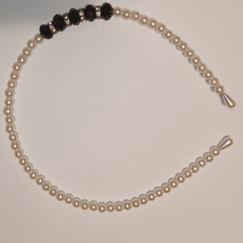 Hairband with pearls and rhinestones new, black and white