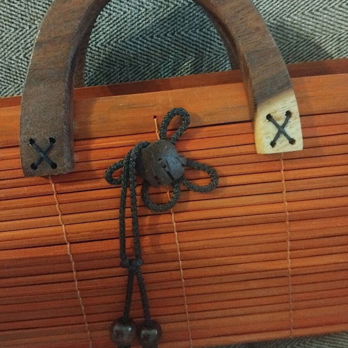 Handmade bag like new with wood and reeds brown orange