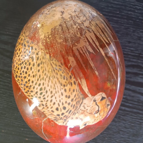 Ostrich Egg from South Africa like new with gold leaf and colorful details