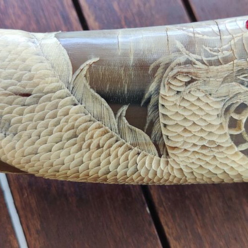 Buffalo horn with handmade dragon carving like new