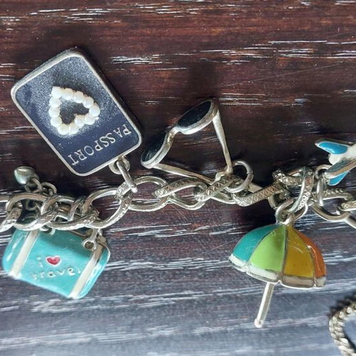 Silver necklace with colorful travel charms new