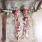 Summer earrings with shells and semiprecious stones used