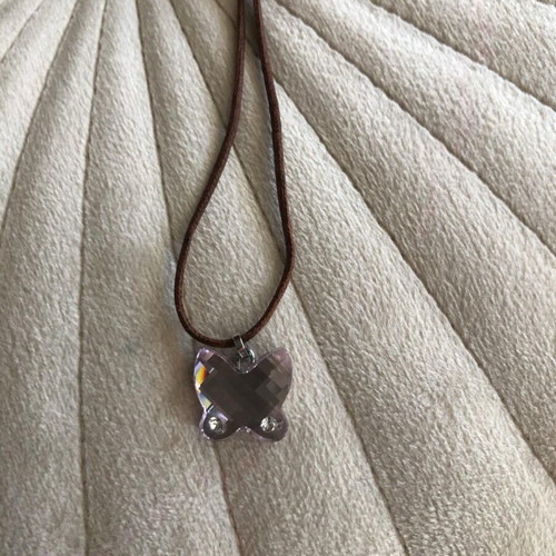 Swarovski butterfly necklace new with brown leather strap