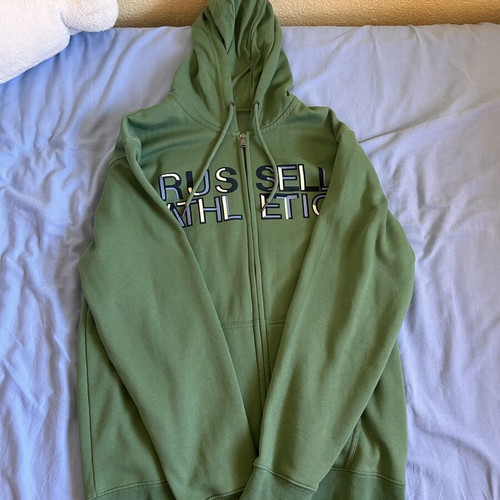 Russell Athletic green zip-up hoodie, size L