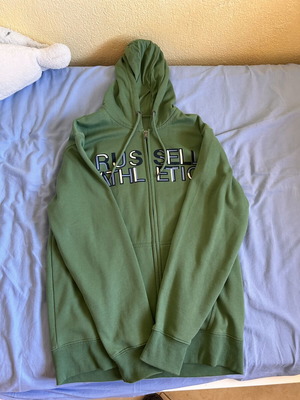Russell Athletic green zip-up hoodie, size L