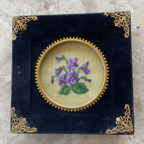 Vintage handmade embroidered wall frames set used