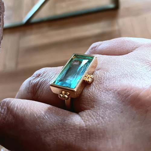 Dreamy ring in gold-plated silver with aqua marine new