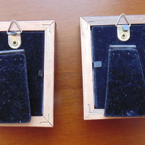 Pair of small frames used with handmade embossed porcelain bells and flowers
