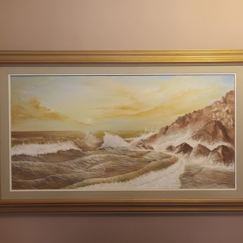 Seascape painting used, signed, 125x75 cm, solid wood frame