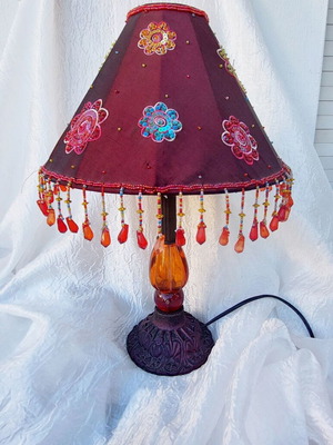 Vintage table lamp with embroidery, sequins and beads like new