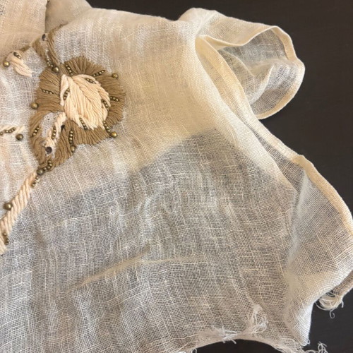Massimo Dutti Linen Scarf with Embroidery new, beige and gold