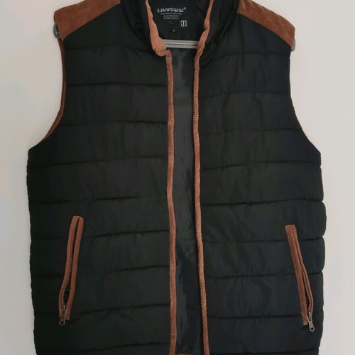 Sleeveless jacket black with brown corduroy used, XL
