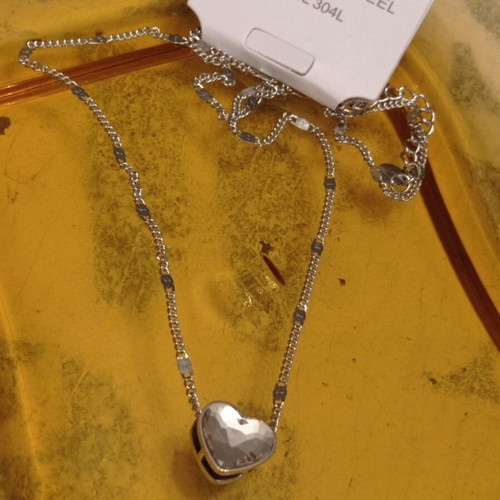 Stainless Steel Necklace with Heart Pendant and Crystal, new