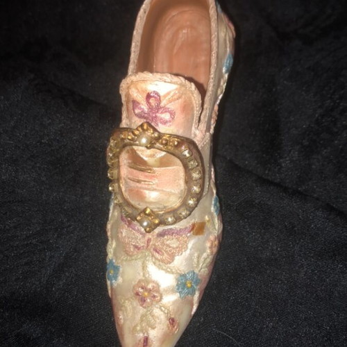 Vintage decorative miniature shoe with floral design and crystals
