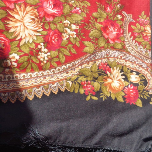 Pavlovo Posad Russian shawl 100% wool like new, multicolor 125x125cm