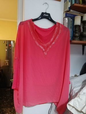 Coral pink tunic blouse, one size