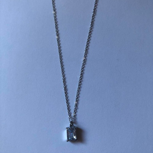 Steel necklace new with silver crystal pendant