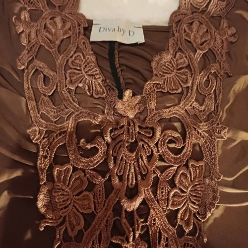 Short backless dress used with embroidery in brown chocolate color