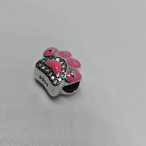 Silver Charm S925 Dog Paw with Pink Enamel and Zirconia like new