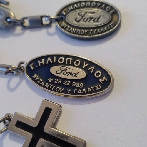 3 Vintage Metal Keychains Ford Galatsi & Cross Blessing