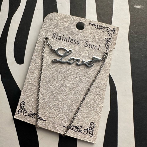 Stainless steel Love necklace new, gray silver