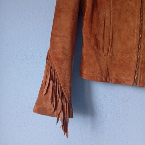 Zara Basic Suede Jacket with fringes brown like new