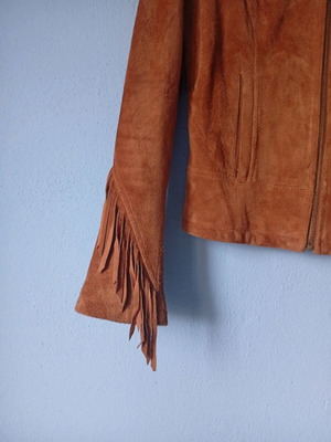 Zara Basic Suede Jacket with fringes brown like new