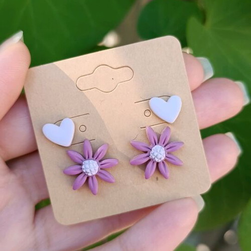 Handmade earrings new, purple, set of 2 pairs polymer clay
