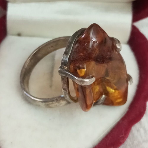 Silver 925 ring with Russian amber, size 54-55