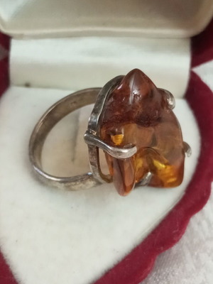 Silver 925 ring with Russian amber, size 54-55