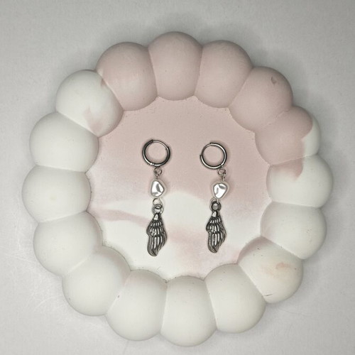 Stainless Steel Earrings with Pearl and Shell, New
