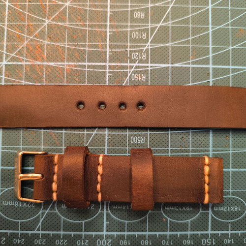 Handmade leather watch strap, brown and green, custom sizes