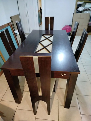Solid wood living room dining table used with 6 chairs and glass top