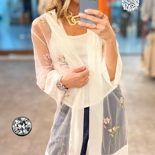 White transparent kaftan with embroidery Power 2 The Flower new