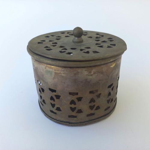 Old handmade silver-plated box candle holder used