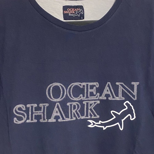 Ocean Shark cotton t-shirt used, blue, embroidered print