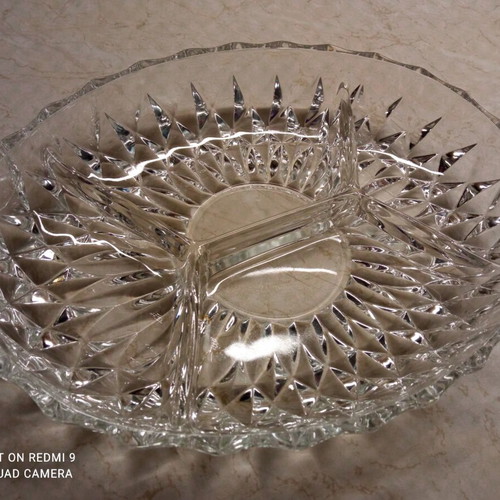 Glass oval platter like new for nuts with compartments