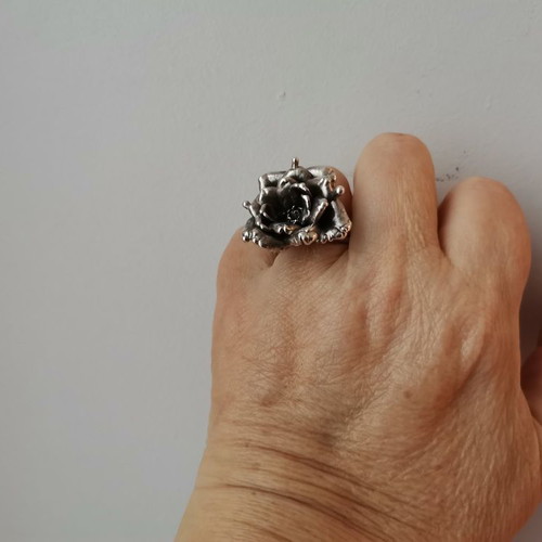 Rose ring new, silver plated with real rose