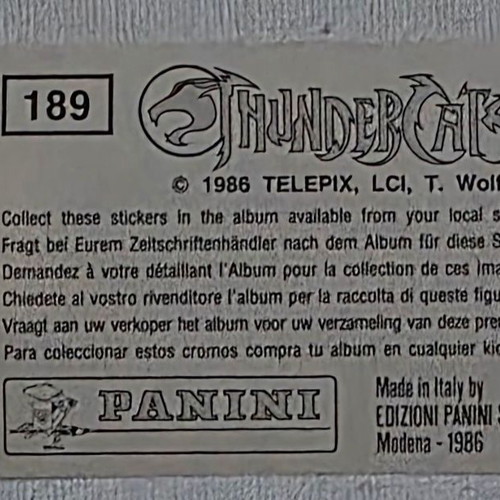 1986 Panini Thundercats Sticker #189