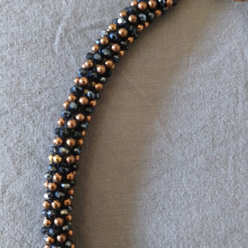 Handmade choker necklace with bead braid, like new, blue and copper