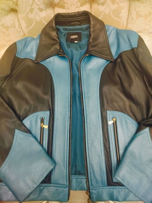 Versace unisex leather jacket, black and blue, size L