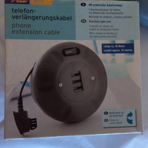 Telephone extension cable 10m with 3-position reel like new